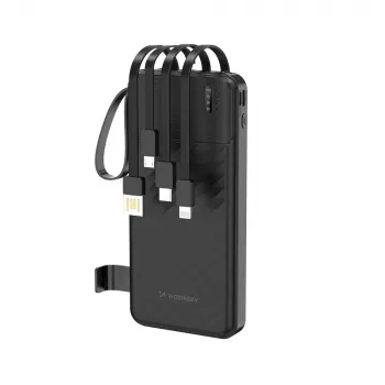 Baterie externă Wozinsky W11-B 10000mAh 10W cu cabluri integrate și lanternă, neagră