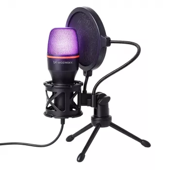 Wozinsky WM-W111 Wired Studio Gaming Microphone on Stand with RGB Backlight, Black