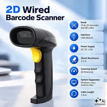 Cititor de coduri de bare Qoltec Precision 1D 2D, QR, EAN, USB