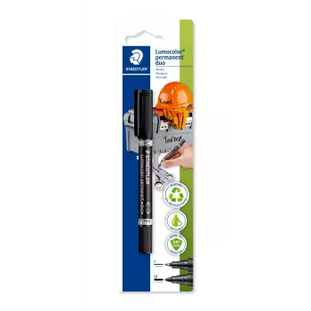 Marker permanent DIY STAEDTLER Lumocolor duo, 2 vârfuri, 0,6 mm / 1,5 mm, blister (348-9 BK-1)
