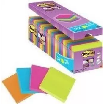 Note adezive 3M Post-it Super Sticky Notes 654SE24P, 76 x 76 mm, 90 file pe bloc, 4 culori (pachet avantajos)