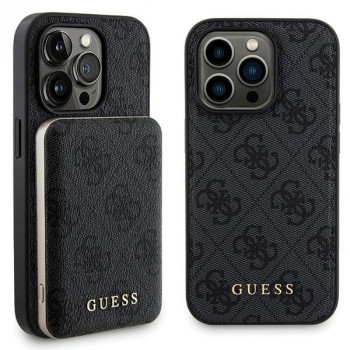 Set Guess GUBPM5P14X4GEMGK husă rigidă pentru Apple iPhone 14 Pro Max + powerbank MagSafe 5000 mAh, 4G Metal Logo, negru