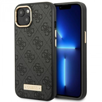 Husă hardcase Guess GUHMP14MU4GPRK pentru Apple iPhone 14 Plus / 15 Plus, neagră, 4G Logo Plate, MagSafe