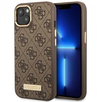 Husă hardcase Guess GUHMP14MU4GPRW pentru Apple iPhone 14 Plus / 15 Plus, maro, 4G Logo Plate, MagSafe